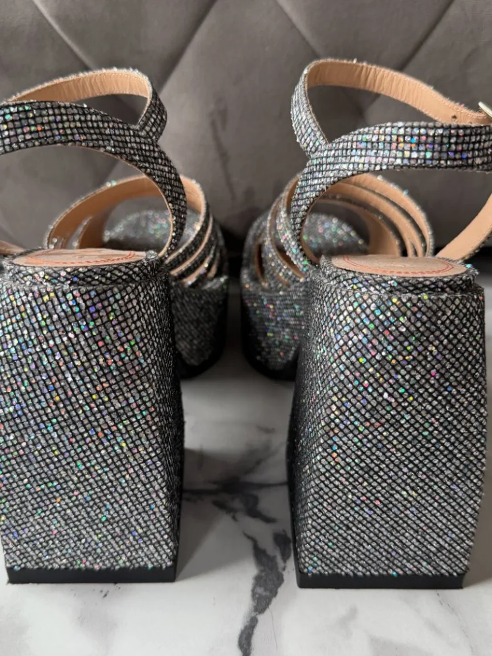 Nodaleto Bulla Chibi Silver Glitter Platform Sandals Size EU 38